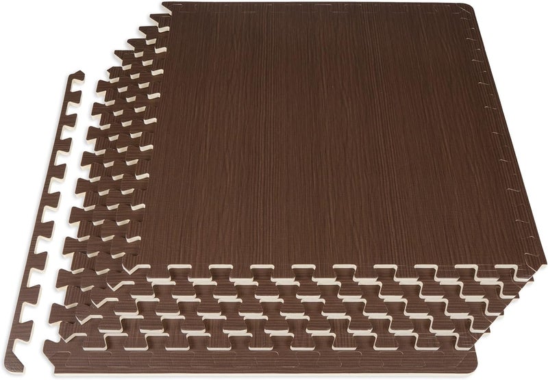 ProSourceFit Wood Grain Puzzle Mat ½-inch, 6 EVA Foam Interlocking Floor Tiles (24 Sq Ft) for Secure Indoor Room Workout Flooring and Playmat - Image 1